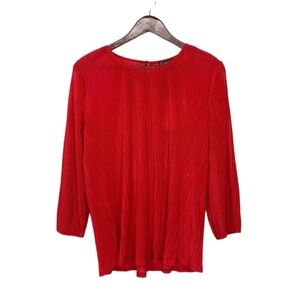 Adrianna Papell Pleated Three Quarter Sleeve Red Blouse New Nwt Size Medium